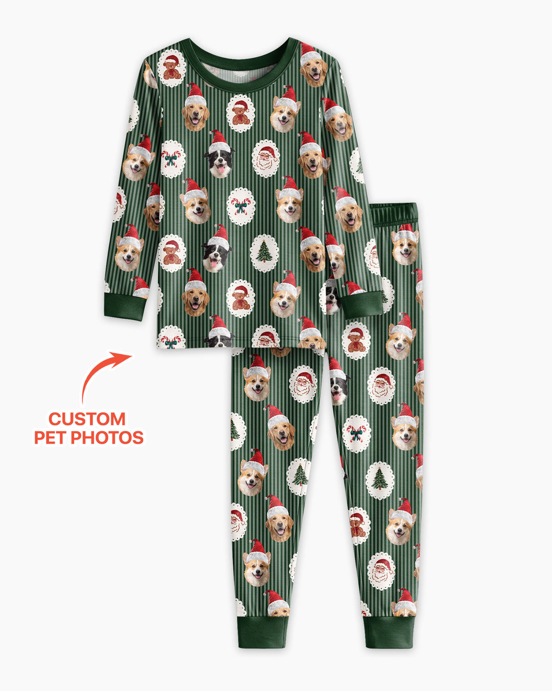Custom Pet Face Christmas Cameo Bamboo Two Piece Long Sleeve Pajama Set