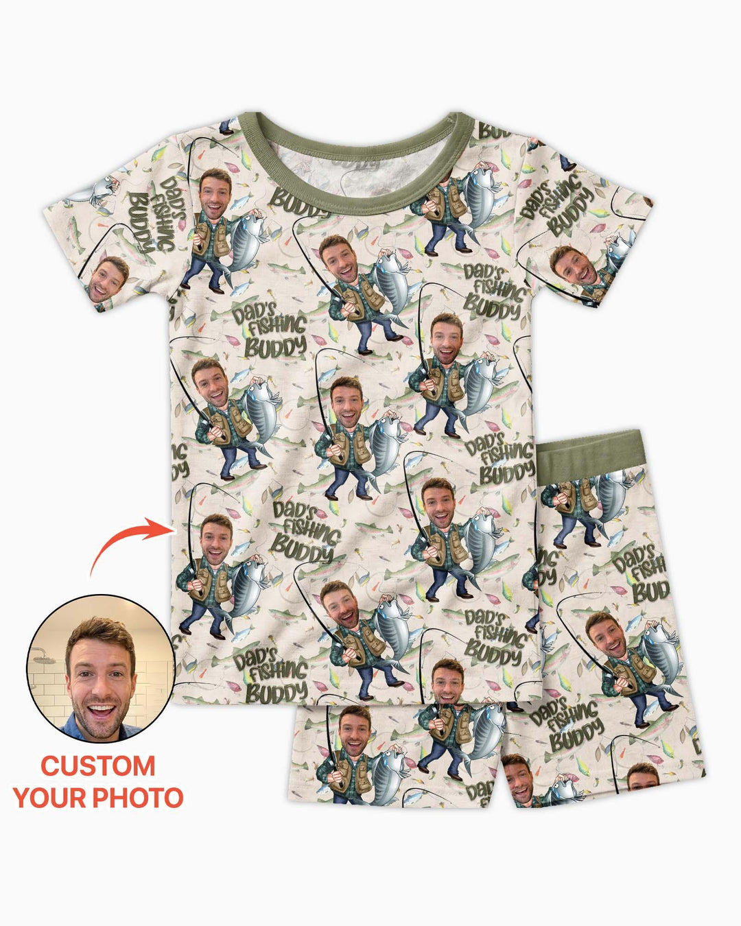 Custom Photo Dad Fishing's Buddy Daddy & Me Matching Bamboo Two Piece Short Sleeve Shorts Pajama Set