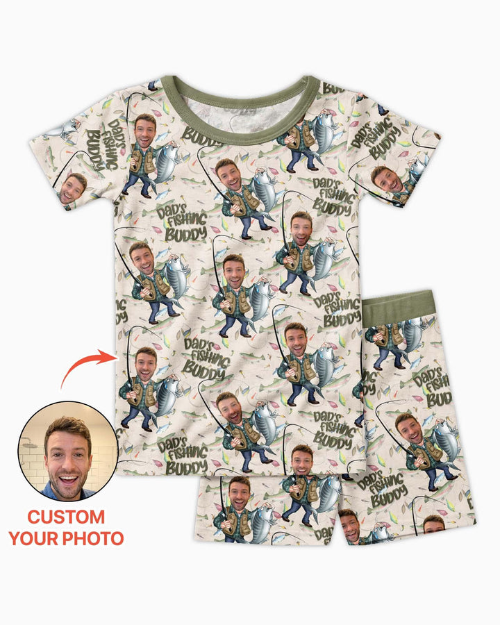 Custom Photo Dad Fishing's Buddy Daddy & Me Matching Bamboo Two Piece Short Sleeve Shorts Pajama Set
