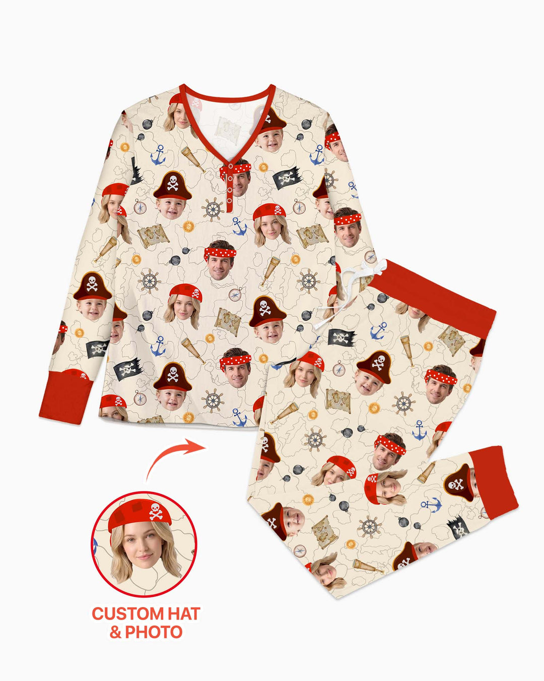 Custom Photo Treasure Map Adventures Family Matching Bamboo Women Pajama Set