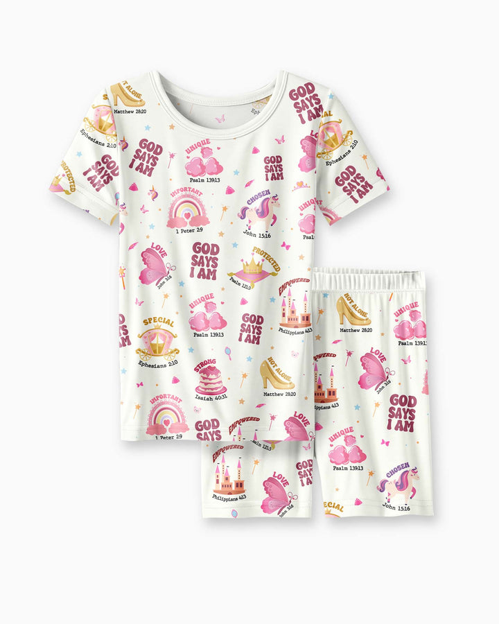 God Says I Am Girl Bamboo Two Piece Short Sleeve Shorts Pajama Set