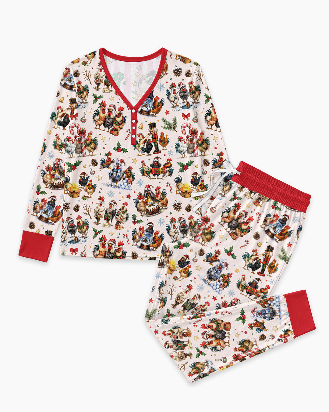Funny Roosters On Christmas Bamboo Women Pajama Set