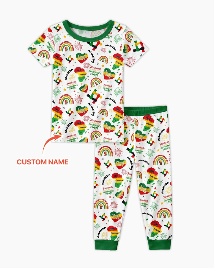 Custom Name Juneteenth Is My Independence Day Bamboo Two Piece Short Sleeve Pajama Set