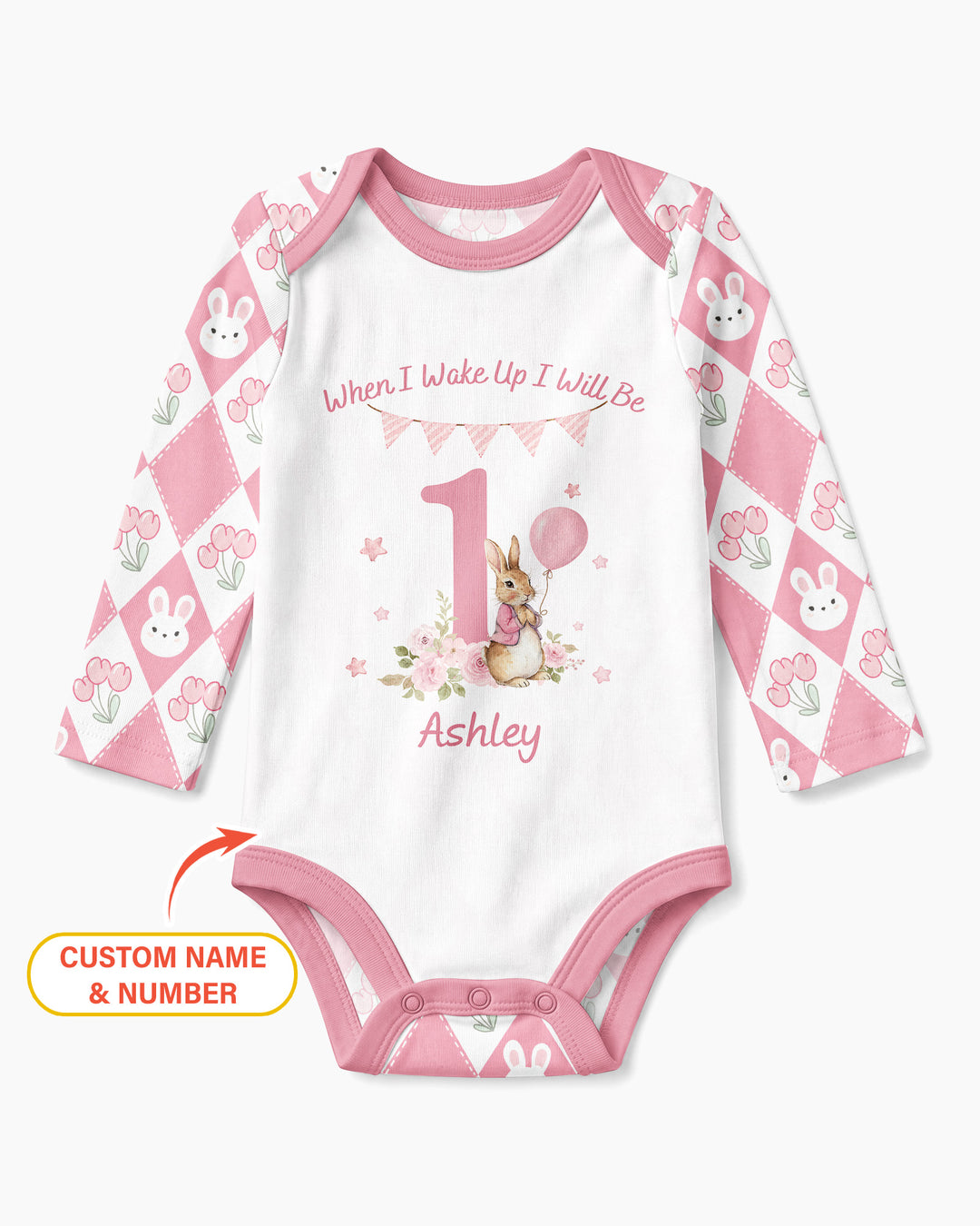 Custom Name When I Wake Up Bunny Birthday Bamboo Bodysuit