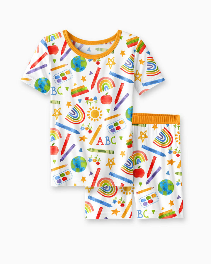 School Scribbles Bamboo Two Piece Short Sleeve Shorts Pajama Set