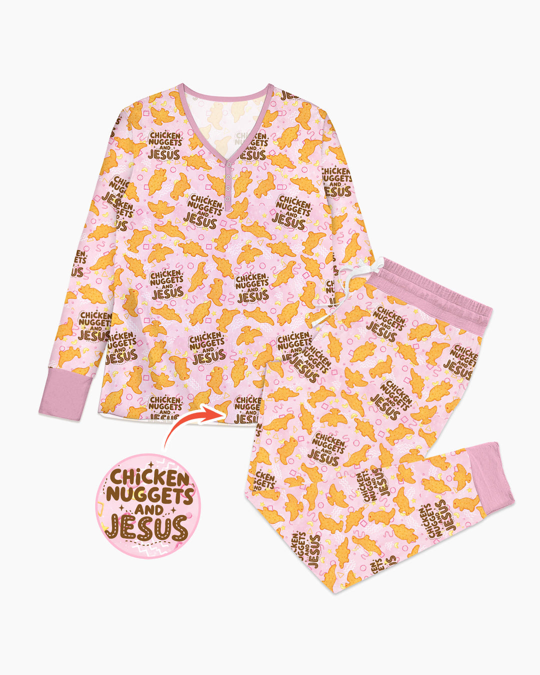 Chicken Nuggets and Jesus Family Matching Bamboo Women Pajama Set