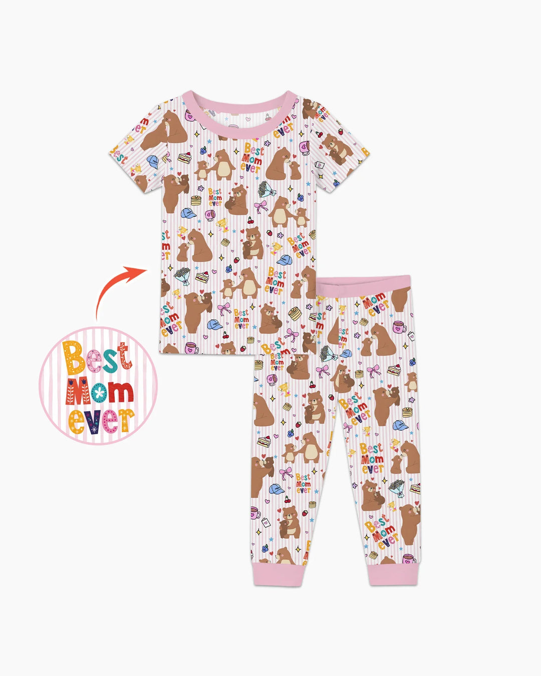 Best Mama Bear Ever Family Matching Bamboo Two Piece Short Sleeve Pajama Set