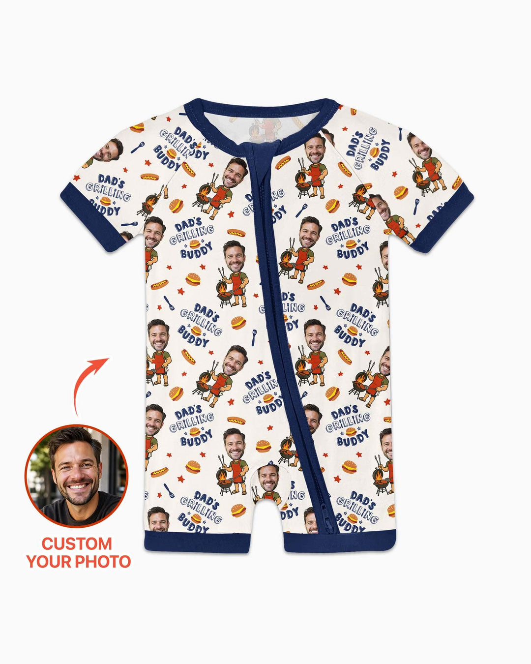 Custom Photo Dad's Grilling Buddy Family Matching Bamboo Shorty Zippy