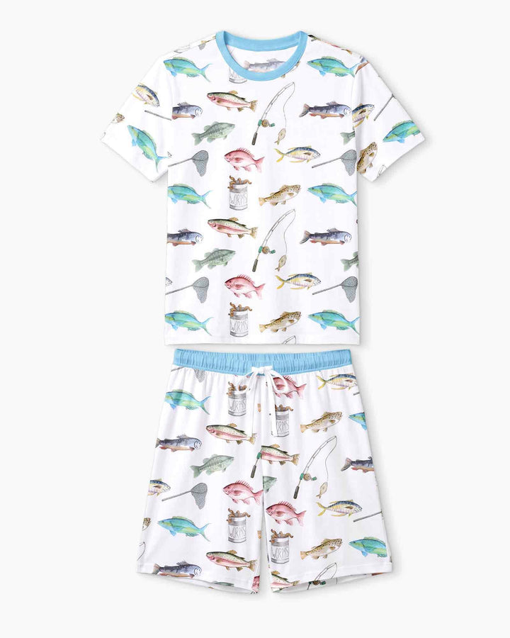 Gone Fishing Bamboo Men Short Sleeve Short Pajama Set