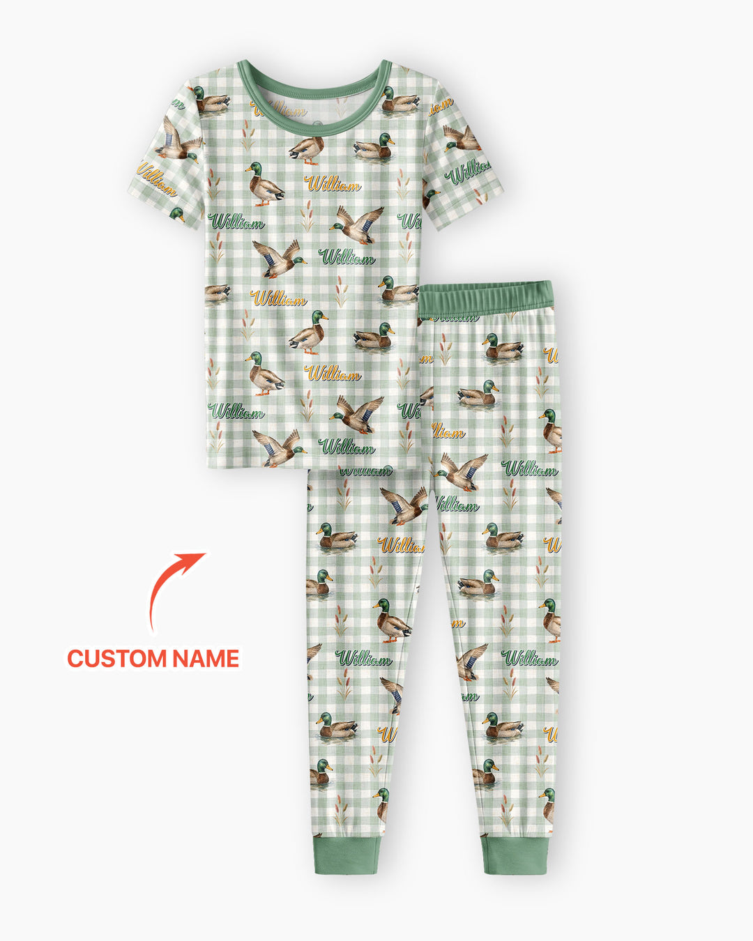 Mallard Duck Custom Name Bamboo Two Piece Short Sleeve Pajama Set