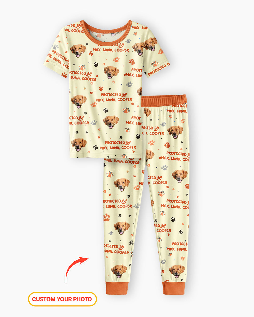 Custom Dog Photos "Protected By" Pawfect Pink Bamboo Two Piece Short Sleeve Pajama Set
