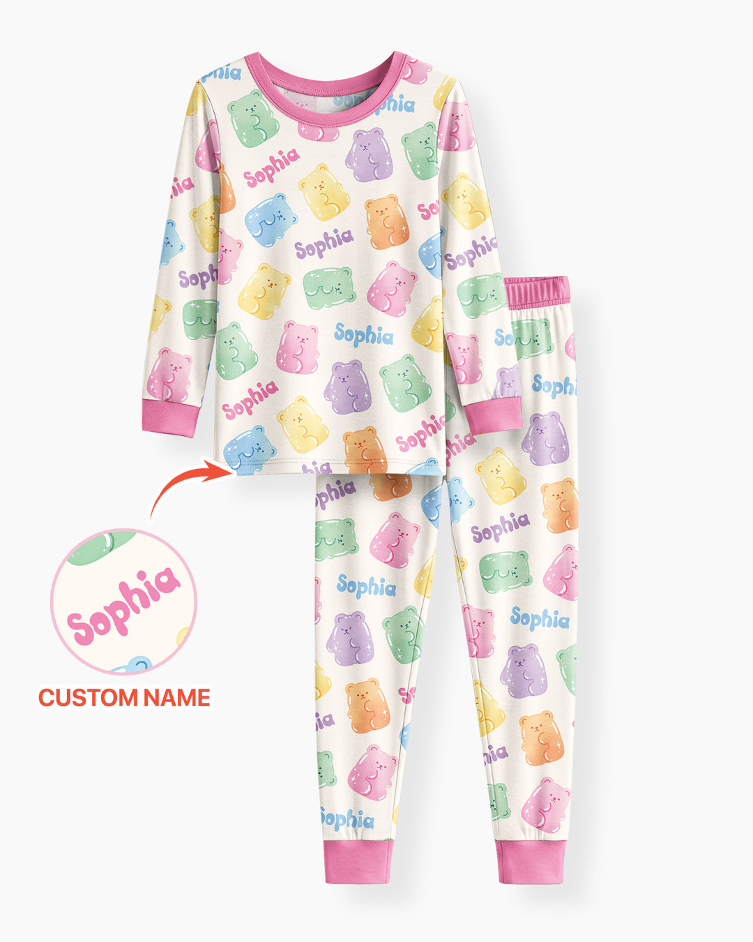 Kawaii Jelly Gummy Bears Custom Name Bamboo Two Piece Long Sleeve Pajama Set