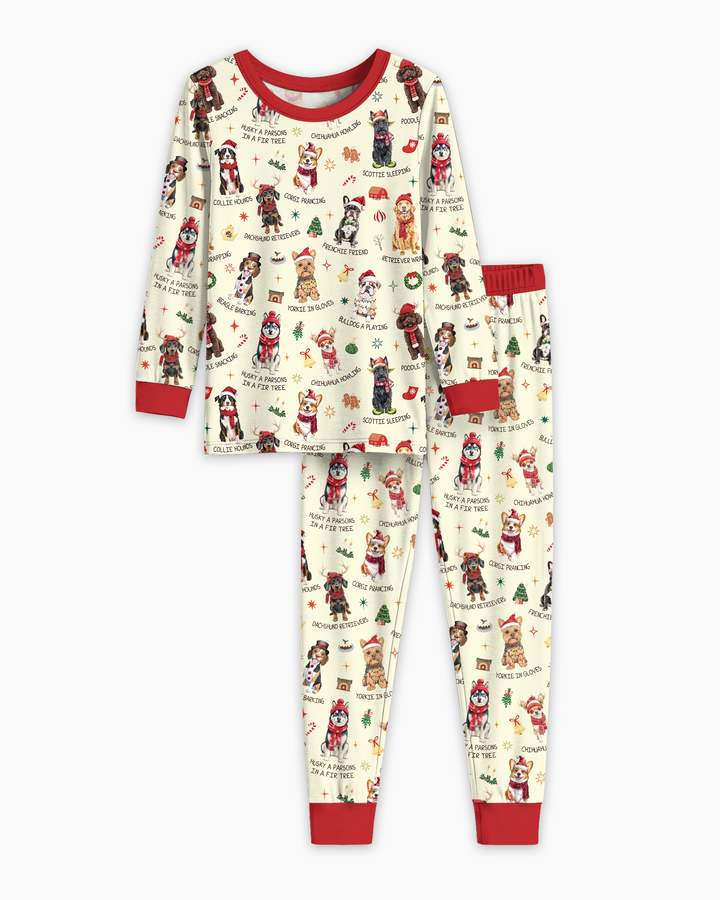 Retro 12 Dogs of Christmas Bamboo Two Piece Long Sleeve Pajama Set