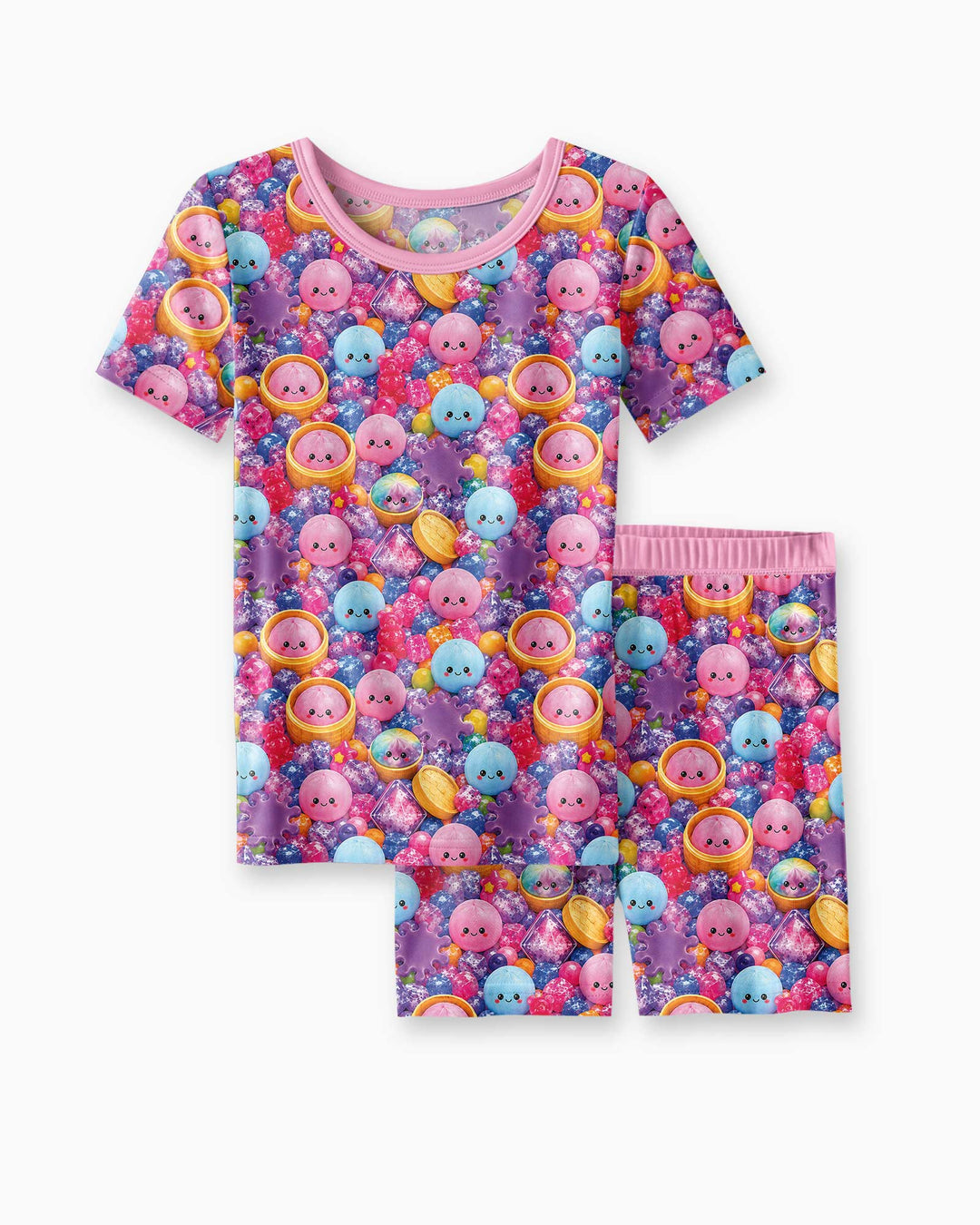 Rainbow Glitter Dumplings Bamboo Two Piece Short Sleeve Shorts Pajama Set