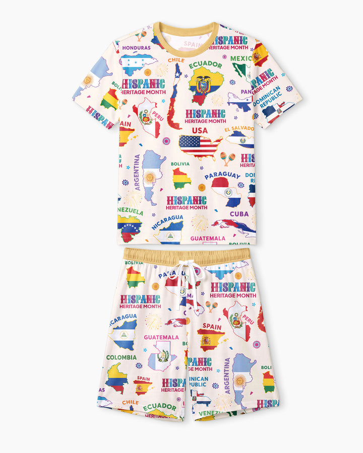 Hispanic Heritage Month Country Flags Bamboo Men Short Sleeve Short Pajama Set