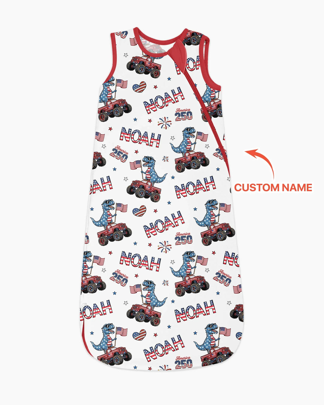 Custom Name American Flag Dinosaur Bamboo Sleep Bag