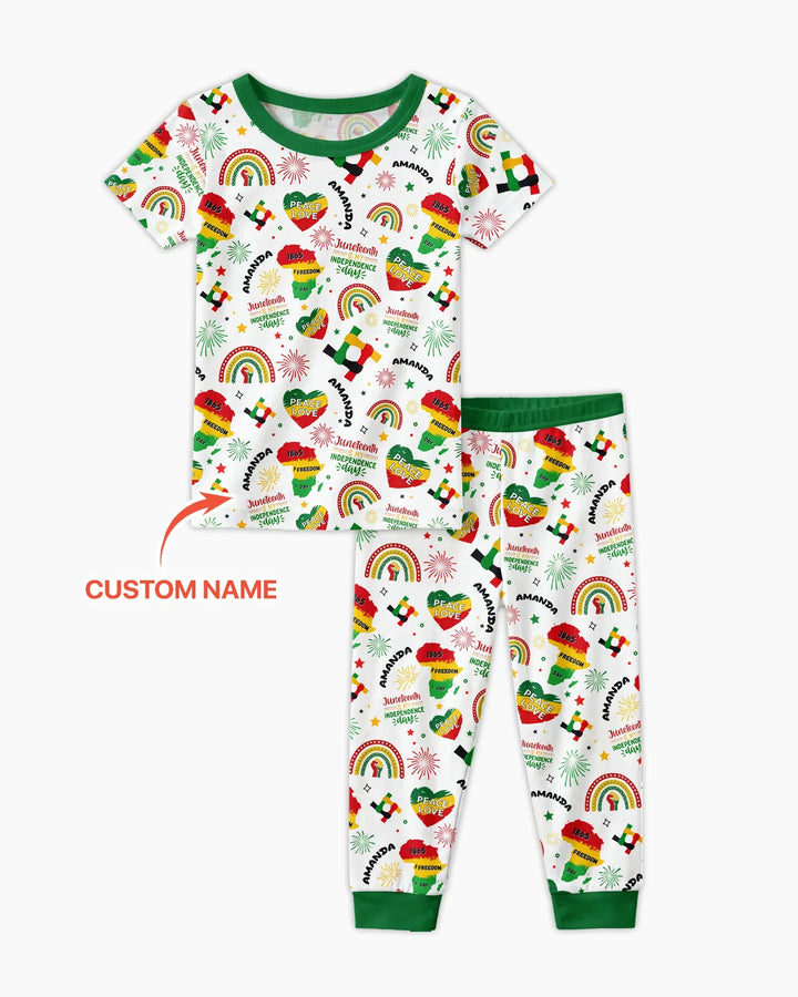 Custom Name Juneteenth Is My Independence Day Bamboo Two Piece Short Sleeve Pajama Set