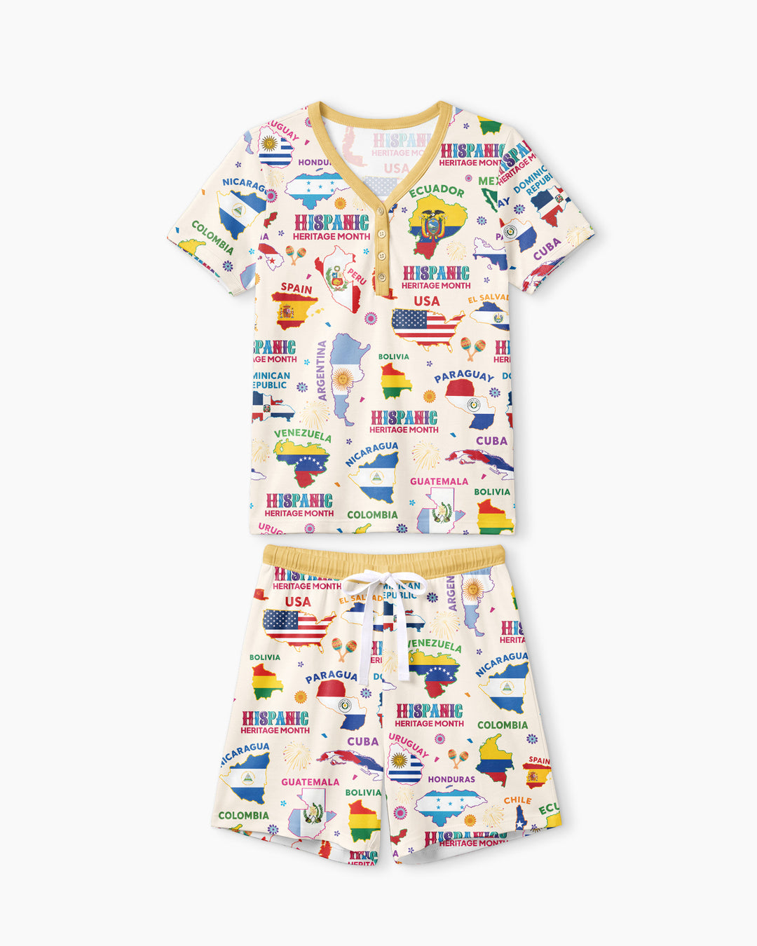 Hispanic Heritage Month Country Flags Bamboo Women Short Sleeve Short Pajama Set