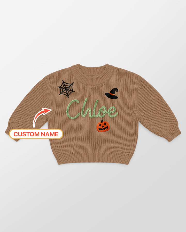 Happy Halloween Embroidered Baby Name Bamboo Knit Sweater Bubble