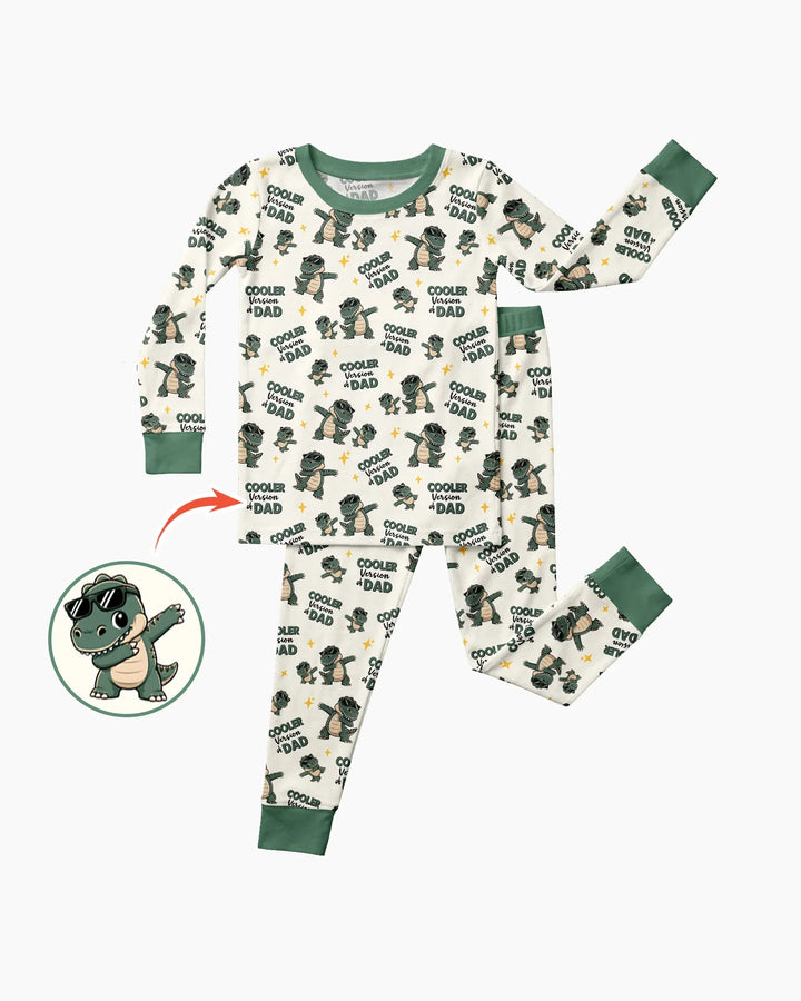 Cool Dino Daddy & Me Matching Bamboo Two Piece Long Sleeve Pajama Set