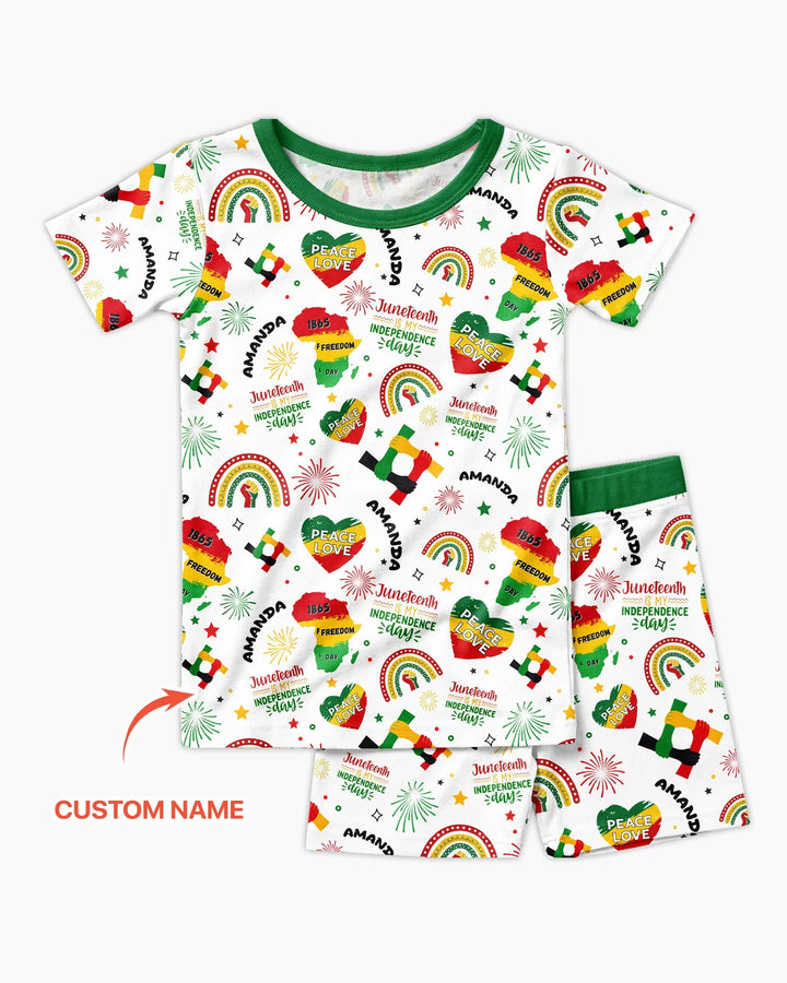 Custom Name Juneteenth Is My Independence Day Bamboo Two Piece Short Sleeve Shorts Pajama Set