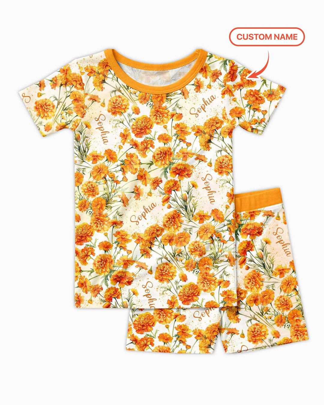 Custom Name Birth Month Flowers Bamboo Two Piece Short Sleeve Shorts Pajama Set