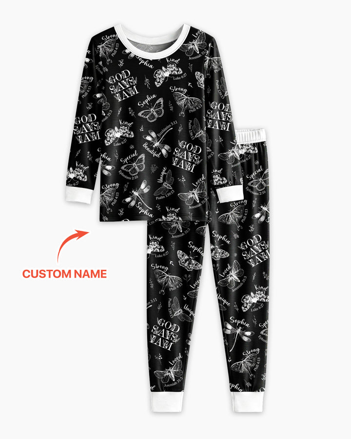 Custom Name God Says I Am Midnight Wings Bamboo Two Piece Long Sleeve Pajama Set