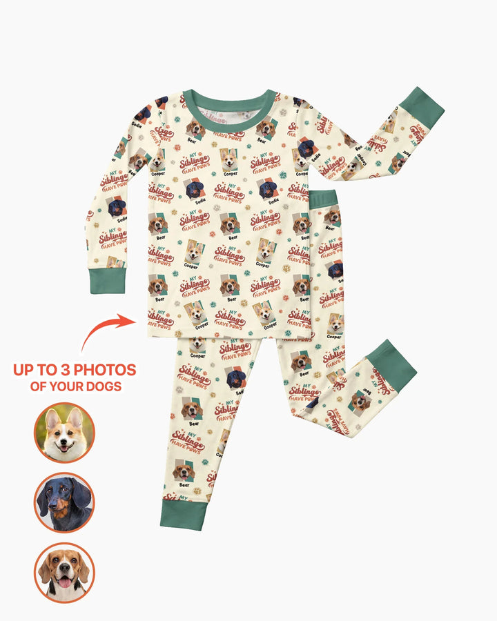 Custom Dog Photos "My Siblings Have Paws" Bamboo Two Piece Long Sleeve Pajama Set
