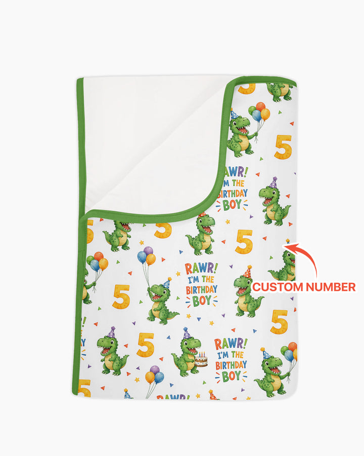 Personalized Dinosaur Birthday Boy Bamboo Blanket