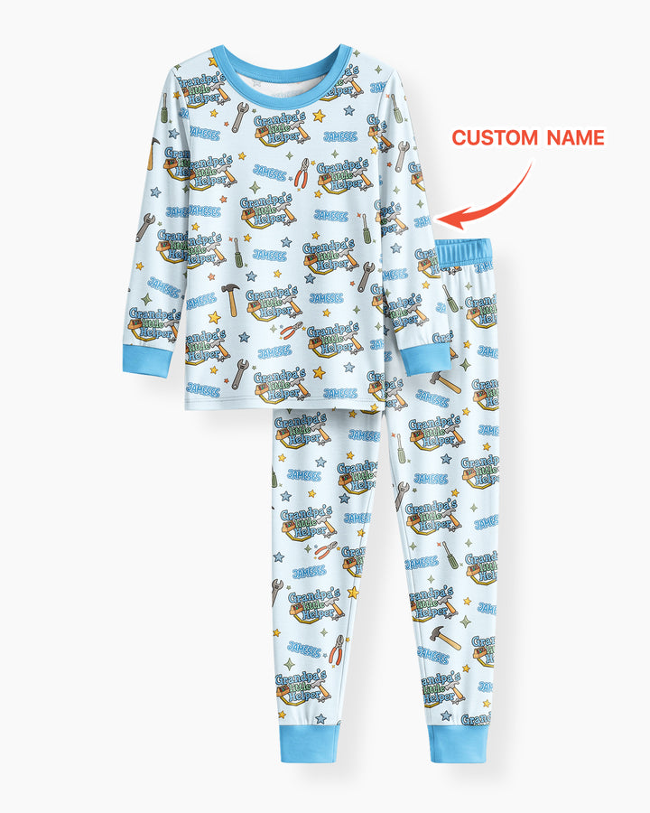 Personalized Grandpa’s Little Helper Bamboo Two Piece Long Sleeve Pajama Set