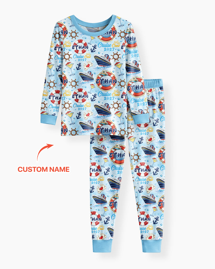 Custom Name Cruise Crew 2027 Bamboo Two Piece Long Sleeve Pajama Set