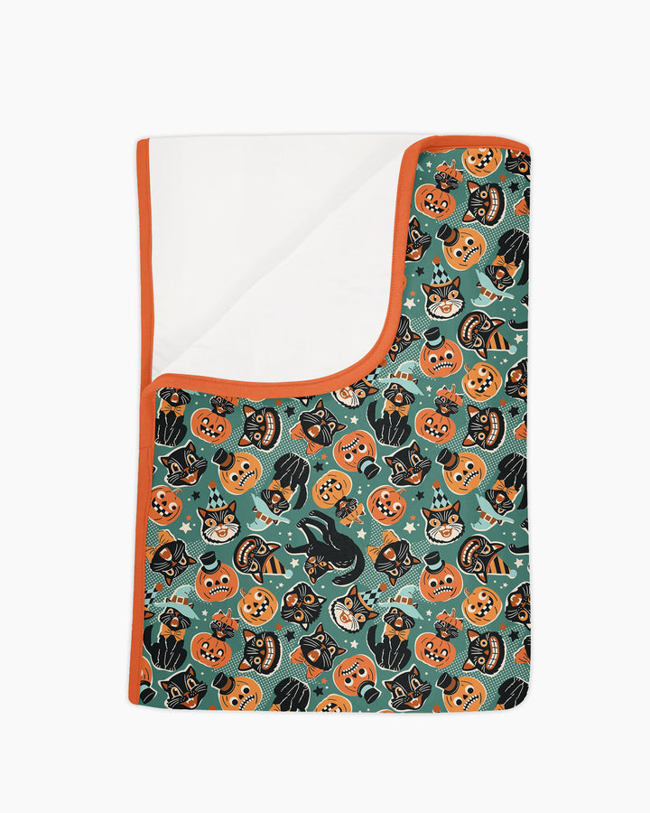 Retro Black Cat Witch Pumpkin Halloween Bamboo Blanket