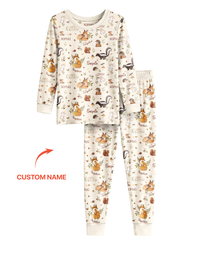 Custom Name Woodland Friends Bamboo Two Piece Long Sleeve Pajama Set