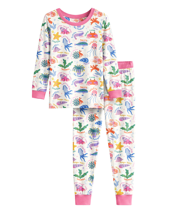 Conjunto de pijama de dos piezas de bambú de manga larga Tide Pool Pals