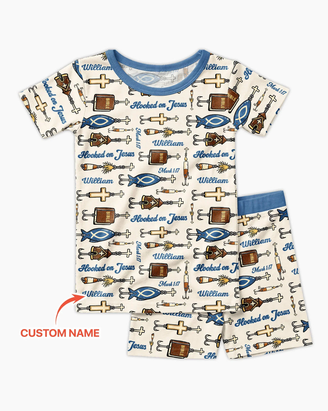 Hooked On Jesus Bamboo Two Piece Short Sleeve Shorts Pajama Set