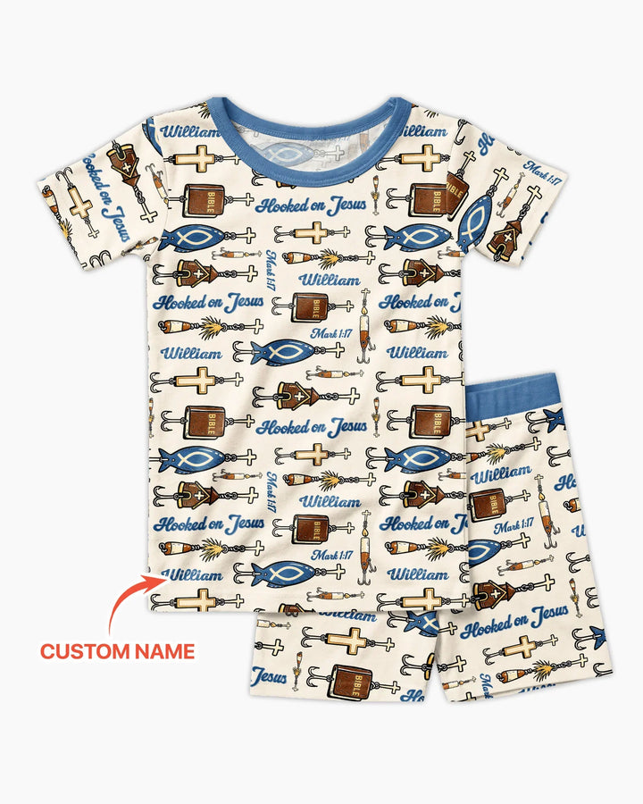 Hooked On Jesus Bamboo Two Piece Short Sleeve Shorts Pajama Set