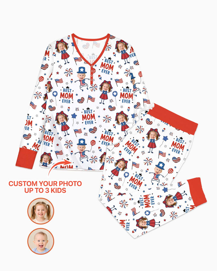 Custom Photo Best Patriotic Family Ever Bamboo Women Pajama Set