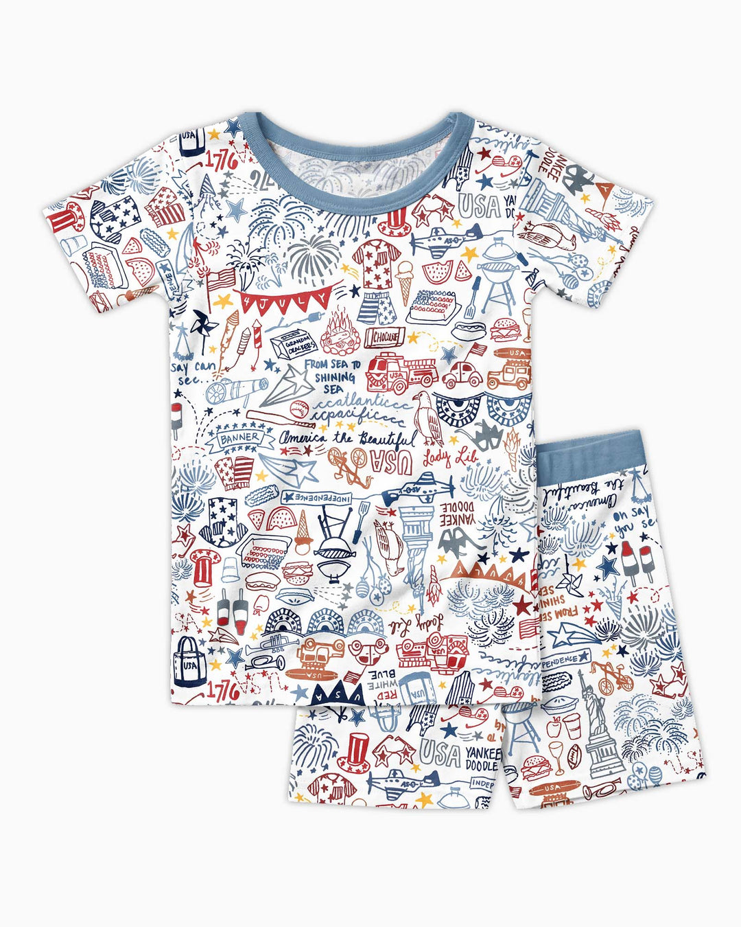 Liberty Doodle 250th Family Matching Bamboo Two Piece Short Sleeve Shorts Pajama Set