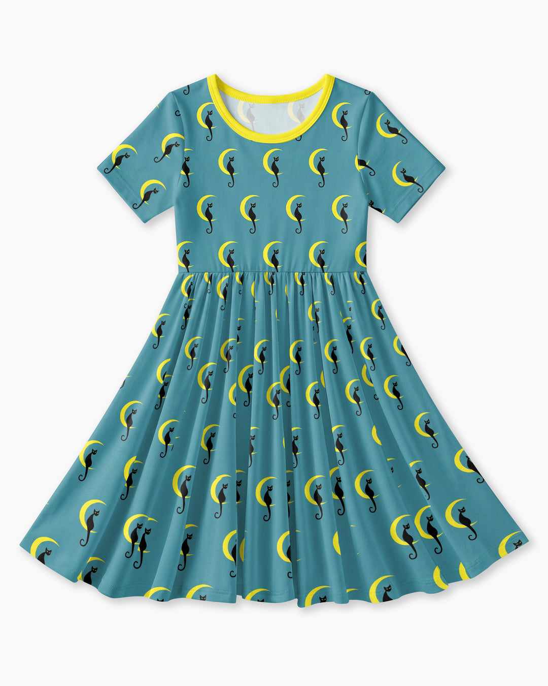 Black Cat Crescent Moon Celestial Night Bamboo Twirl Dress