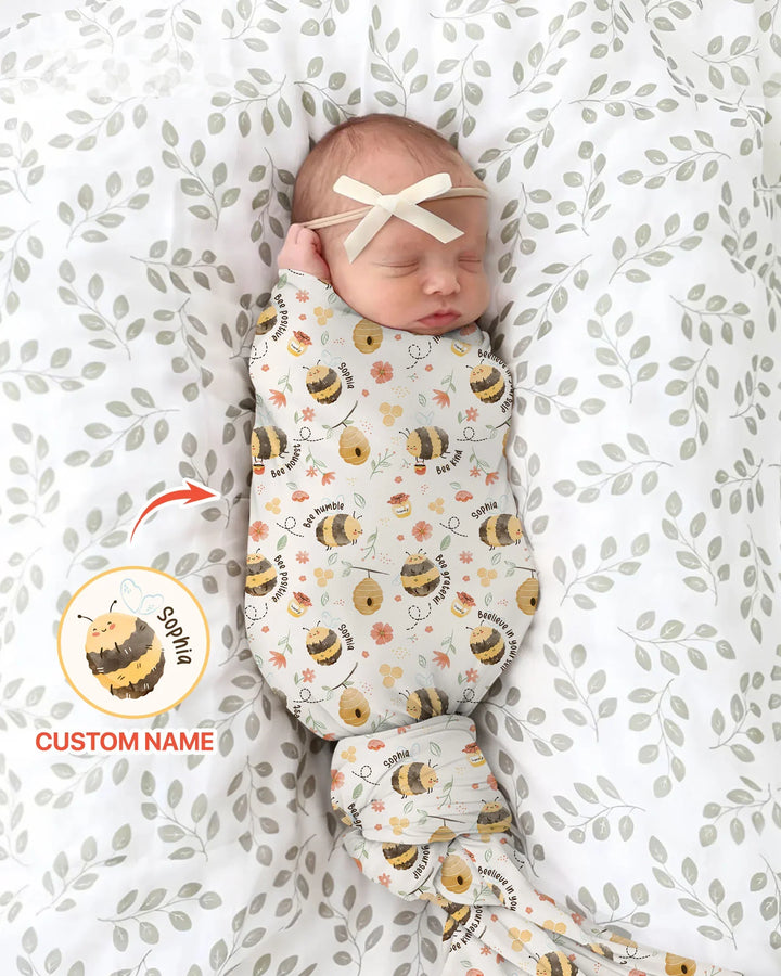 Manta para bebé "Bee Kind" con nombre personalizado