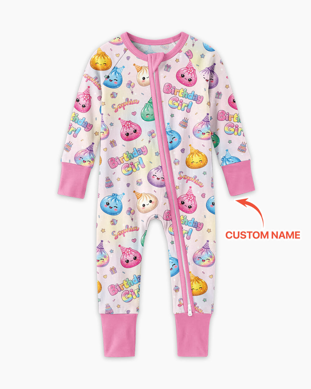 Custom Name Glitter Dumpling Birthday Girl Bamboo Convertible Zippy