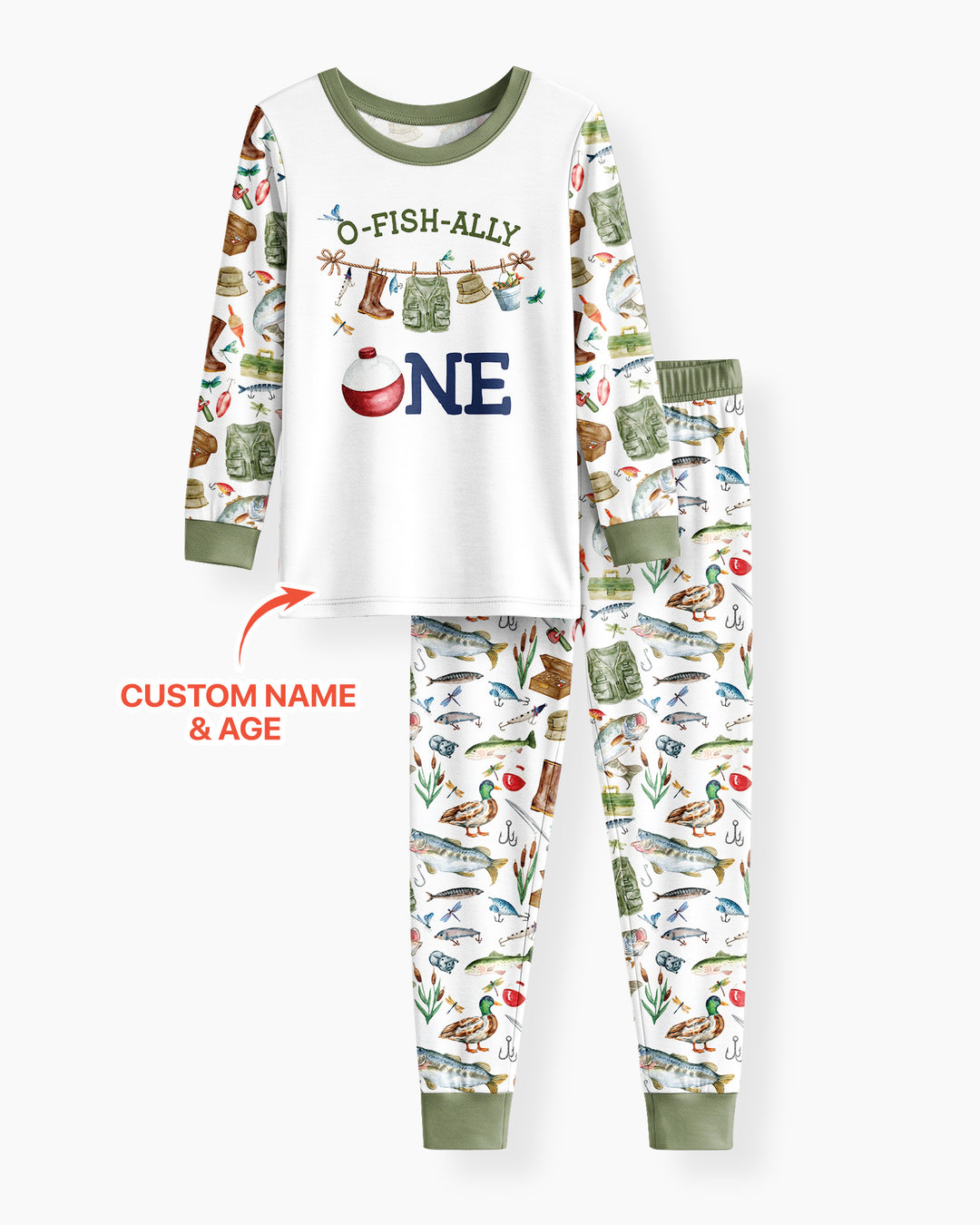 O-Fish-Ally Birthday – Personalized Name & Age Bamboo Two Piece Long Sleeve Pajama Set