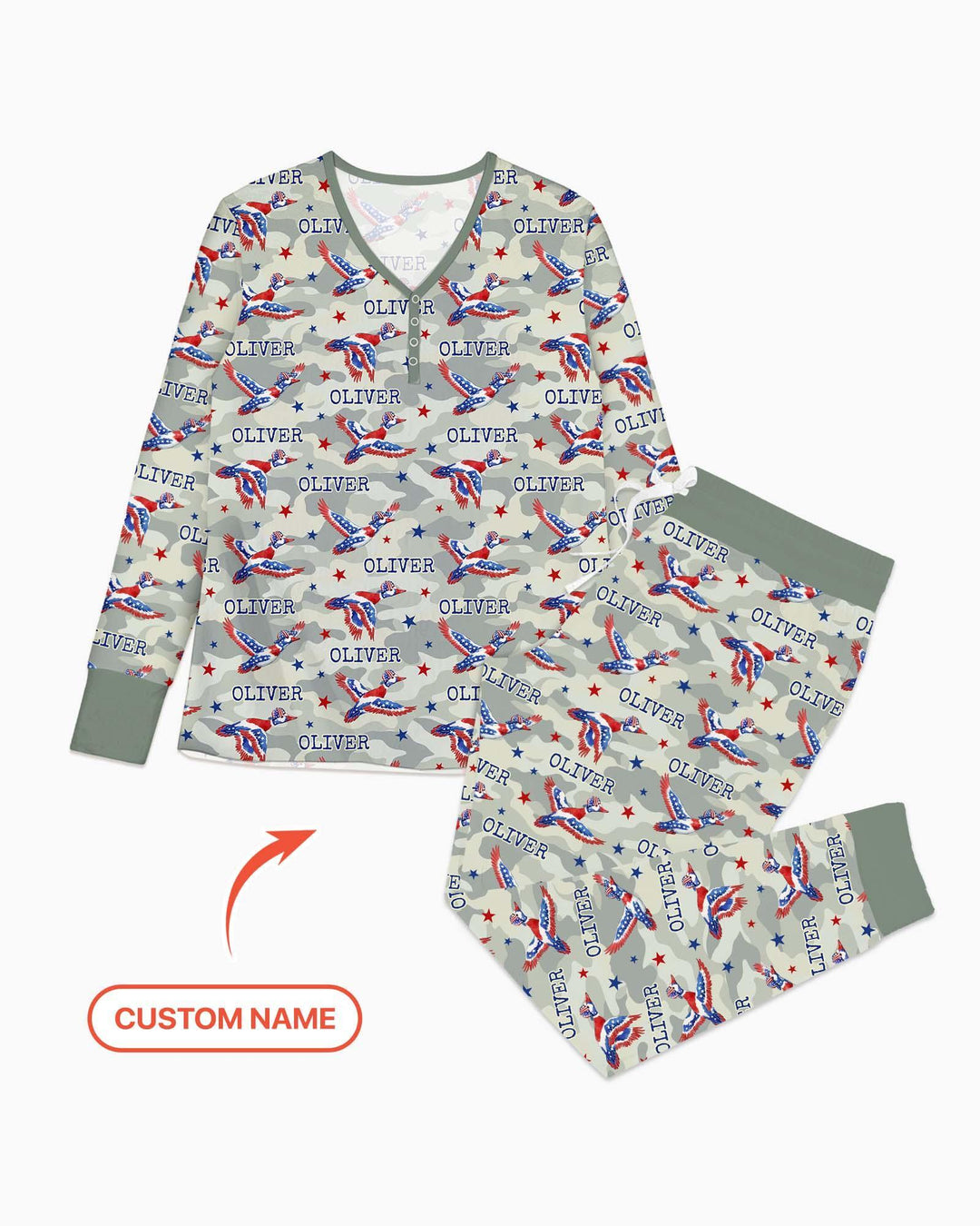 Pyjama-Set aus Bambus für Damen mit Entenmotiv und individueller Namensstickerei, passend für die ganze Familie
