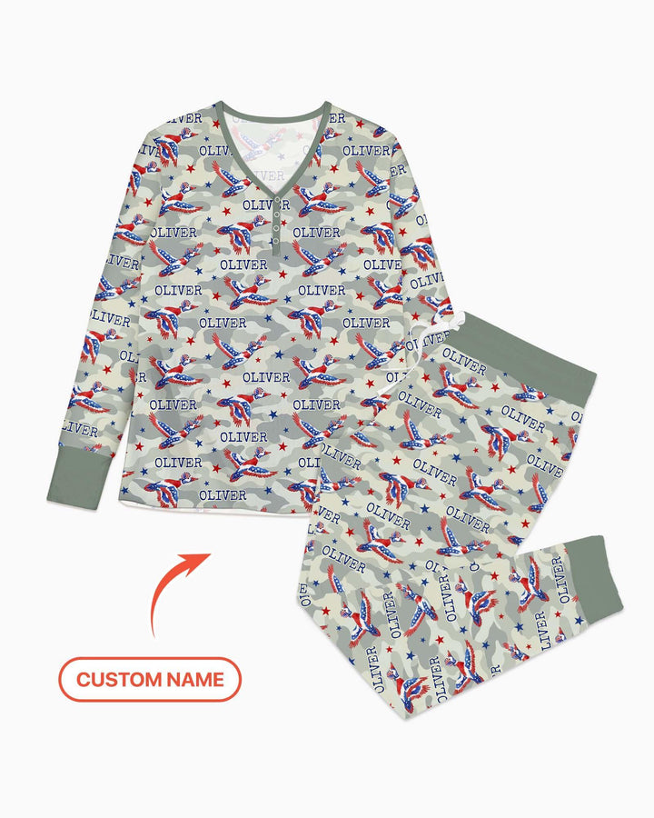 Pyjama-Set aus Bambus für Damen mit Entenmotiv und individueller Namensstickerei, passend für die ganze Familie