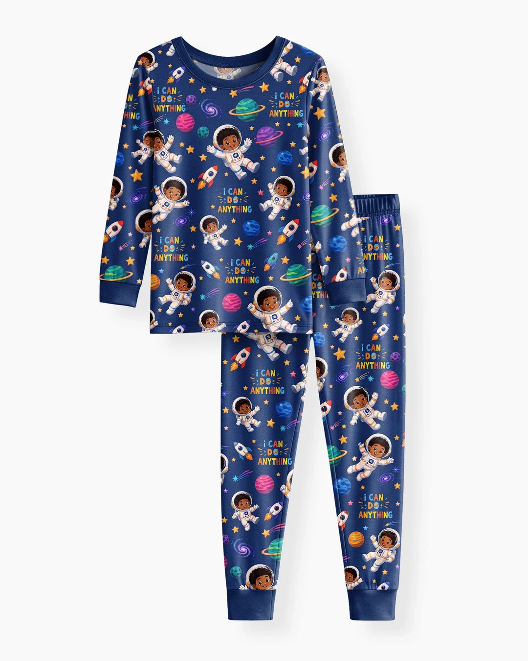 Black Astronaut I Can Do Anything Bamboo Two Piece Long Sleeve Pajama Set