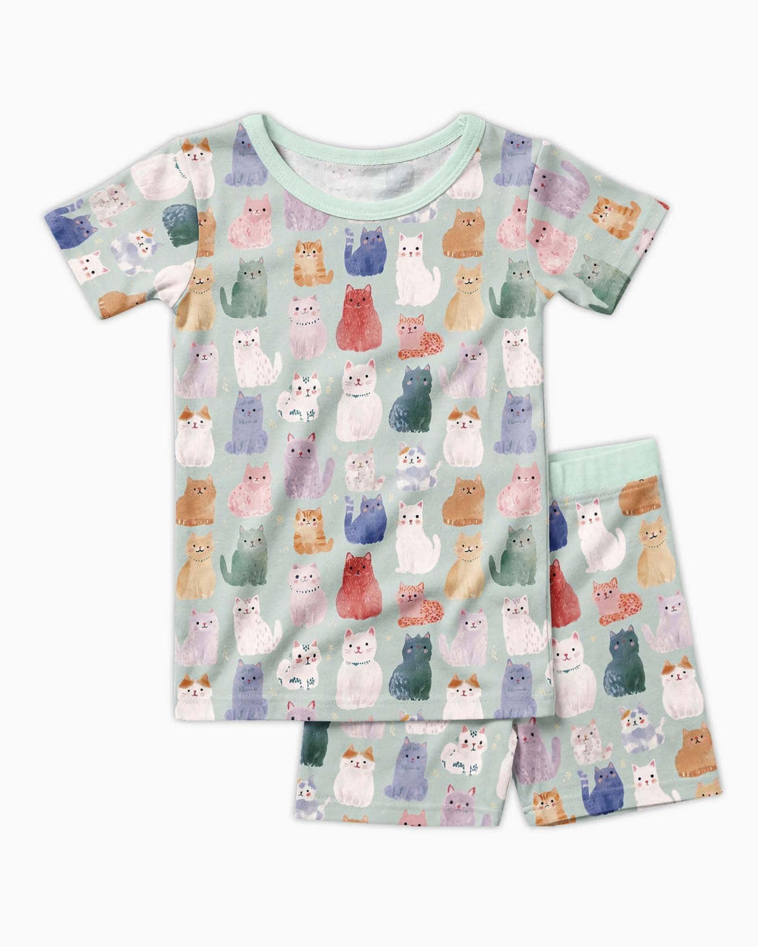 Enchanted Happy Kitty Family Matching Bamboo Two Piece Short Sleeve Shorts Pajama Set