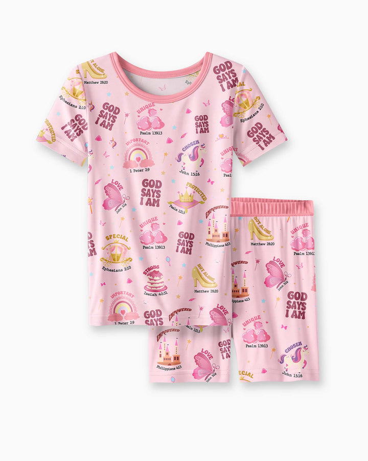 God Says I Am Girl Bamboo Two Piece Short Sleeve Shorts Pajama Set