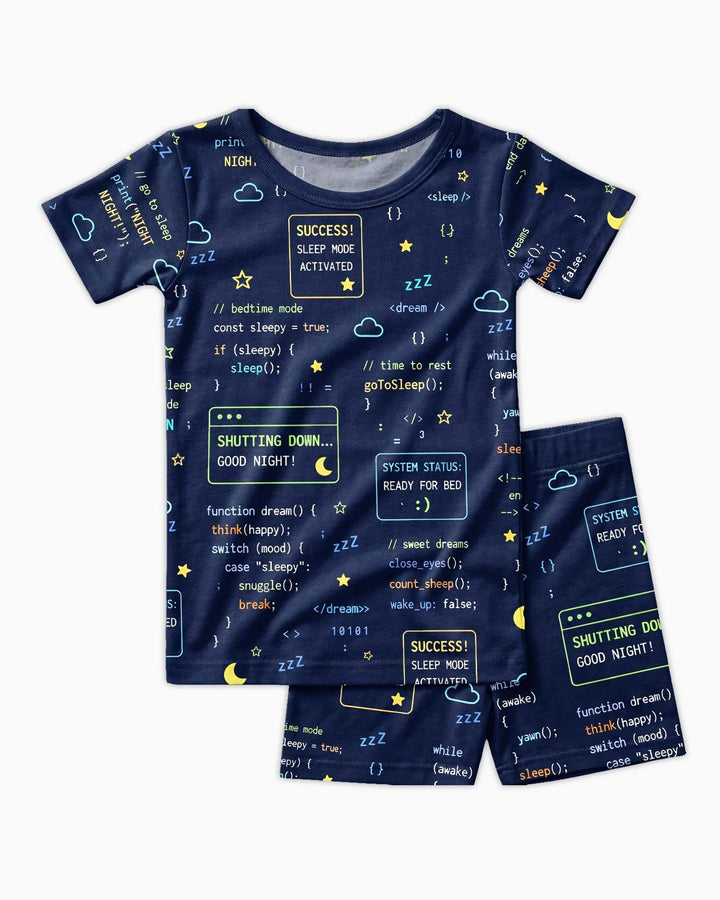 Pijama de dos piezas de bambú de manga corta con pantalón corto "It Techy Job Matching" para padre e hijo