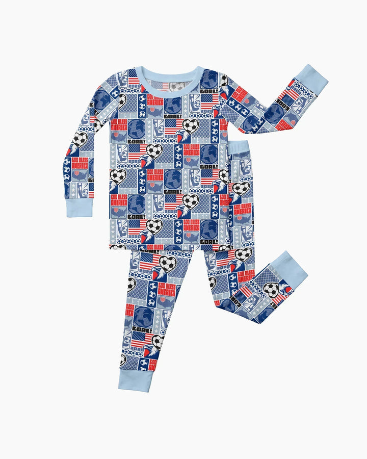 World Soccer God Bless America Bamboo Two Piece Long Sleeve Pajama Set