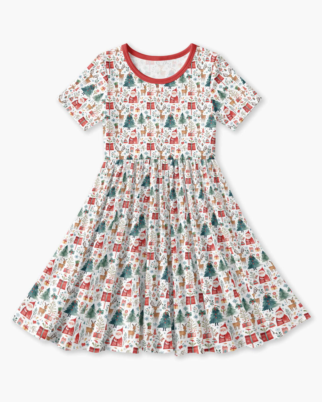 Christmas Tree Santa Bamboo Twirl Dress